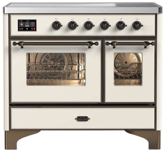 Ilve® Majestic III 40" Antique White Pro Style Induction Range with Triple Glass Door and Burnished Trim-0