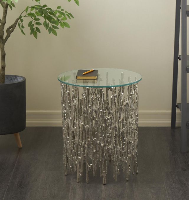Deco Marche Glass Top Accent Table with Silver Base-2