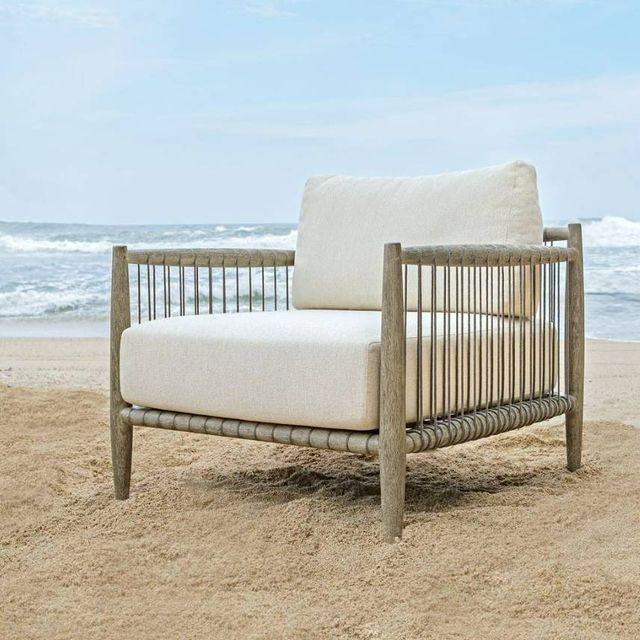 Uttermost® Borneo Dark Gray/Oyster White Wooden Outdoor Lounge Chair with Cushion-1