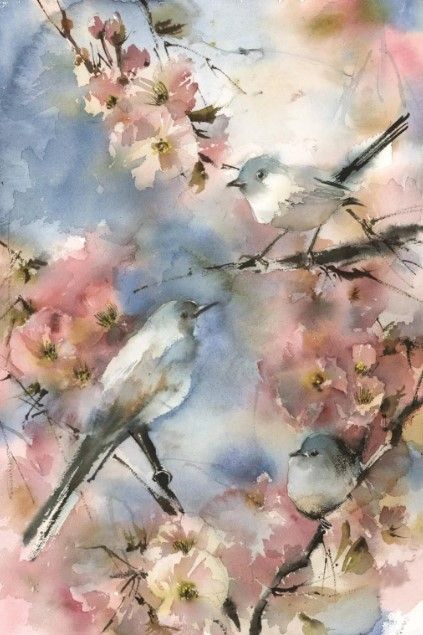 Classy Art Blue Bird in Cherry Blossoms by Sophia Rodinov Wall Art-0