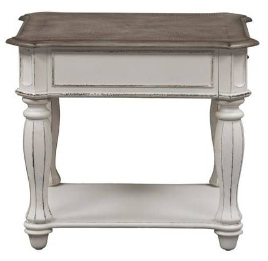 Liberty Furniture Magnolia Weathered Bark End Table with Antique White Base-3
