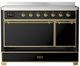 Ilve® Majestic III 48" Glossy Black Pro Style Induction Range with Solid Door and Brass Trim-2
