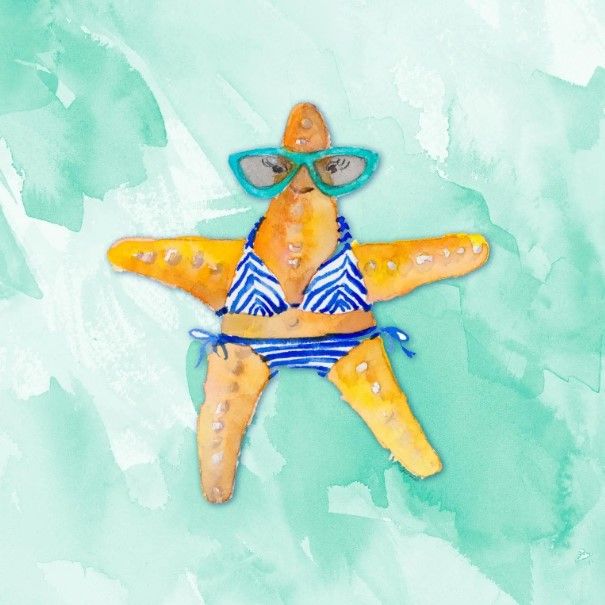 Classy Art Blue Bikini Starfish on Watercolor by Lanie Loreth Wall Art-0