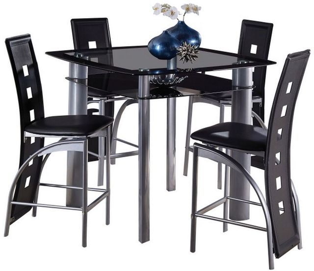 Homelegance® Sona 5-Piece Black Glass Counter Height Dining Table Set-0