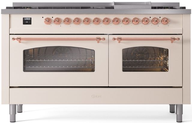 Ilve® Nostalgie II Series 60" Antique White Pro Style Dual Fuel Range-0