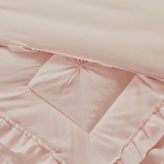 Olliix by Intelligent Design Kacie Blush Full/Queen Solid Coverlet Set with Tufted Diamond Ruffles-4
