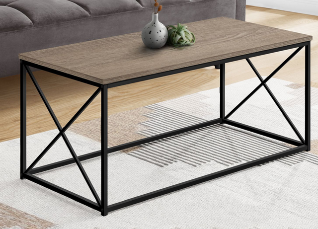 Monarch Specialties Inc. Dark Taupe 40"L Coffee Table with Black Metal Base -2