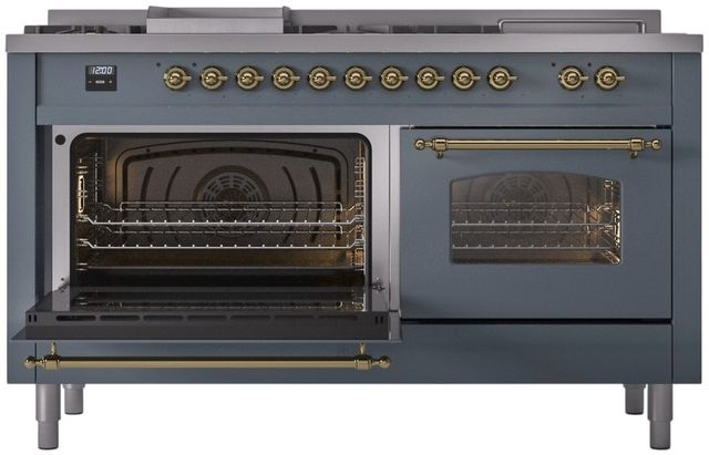 Ilve® Nostalgie II Series 60" Blue Grey Pro Style Dual Fuel Range-3