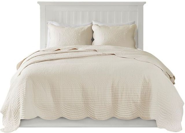 Olliix by Madison Park Cream Full/Queen Tuscany 3 Piece Reversible Scalloped Edge Coverlet Set-0
