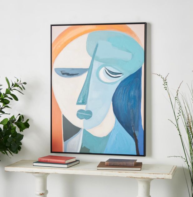 Deco Marche Multi-Colored Woman Impressionist Living Room Framed Wall Art with Brush Paint Strokes and Black Frame-1