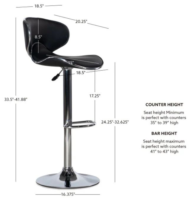 Powell® Beldon Black/Chrome Adjustable Stool-3