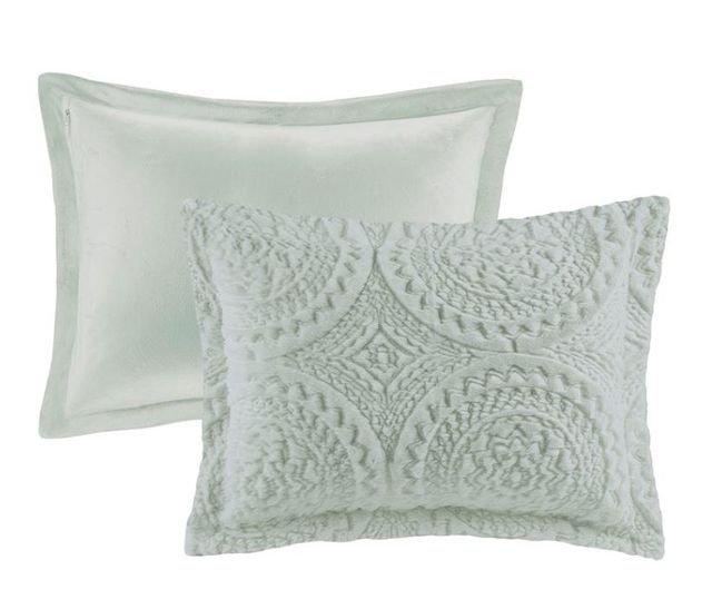 Olliix by Madison Park Arya Aqua Twin Embroidered Medallion Faux Fur Ultra Plush Comforter Mini Set-1
