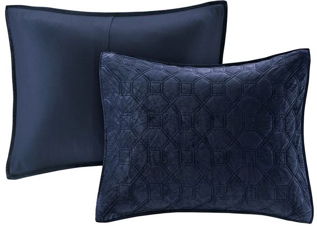 Olliix by Madison Park Harper 3 Piece Navy Full/Queen Faux Velvet Reversible Coverlet Set-1