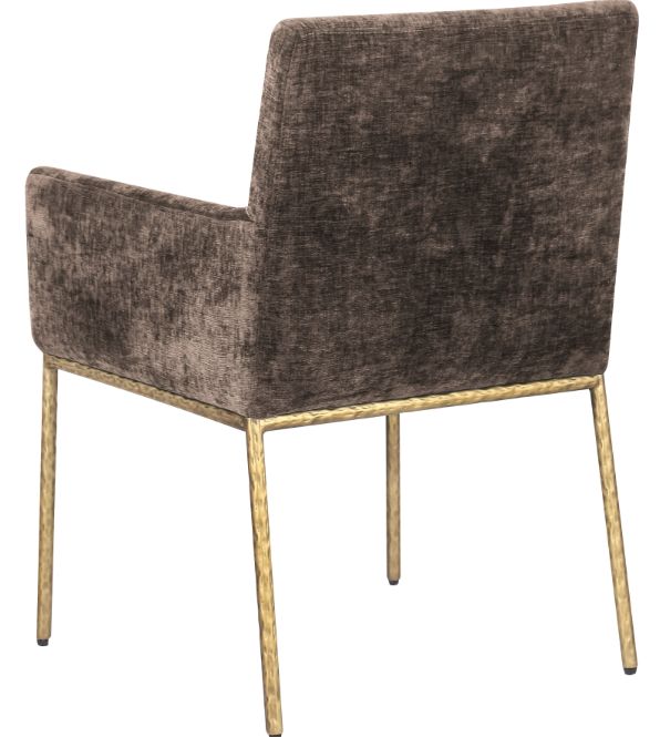 Meridian Furniture Reeves Brown/Brushed Brass Chenille Upholstered Dining Arm Chair-3