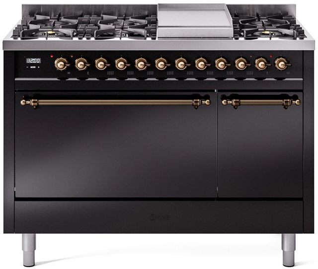 Ilve® Nostalgie II Series 48" Glossy Black Pro Style Dual Fuel Range-0