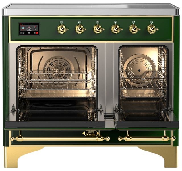 Ilve® Majestic III 40" Emerald Green Pro Style Induction Range with Solid Door and Brass Trim-1