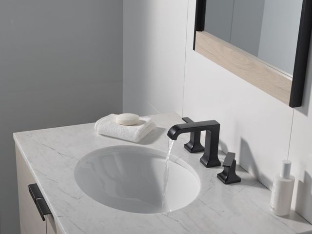 Delta Velum™ Matte Black 6" 2-Handle Lever Widespread Bathroom Faucet-1