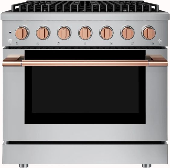 Hauslane HausPro 36" Stainless Steel Pro-Style Dual Fuel Range with Rose Gold Knobs-0