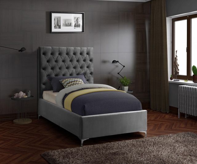 Meridian Furniture Cruz Grey Velvet Twin Bed-3