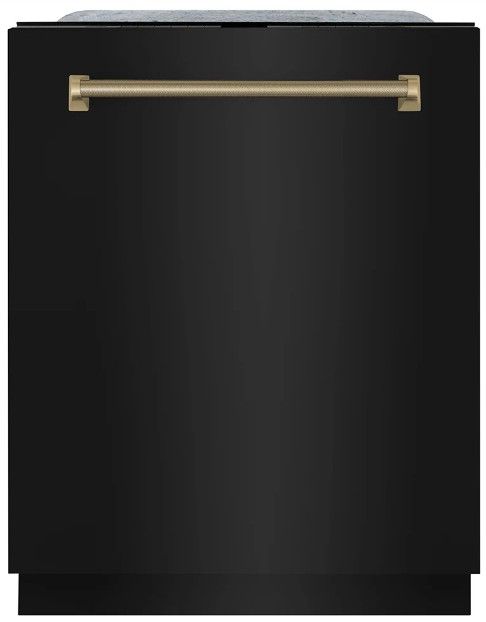 ZLINE Autograph Edition Monument 24" Black Stainless Steel Top Touch Control 3rd Rack Dishwasher with Auto Door Open Drying and Polished Gold Helix Handle-0