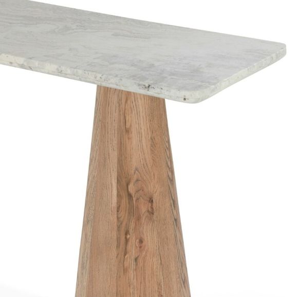 Home Trends & Design Vista White Travertine Console Table with Light Oak Base-1