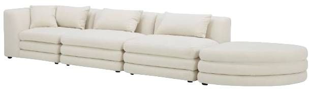 Moe's Home Collection Lowtide Linear 4-Piece Warm White Right-Arm Facing Modular Sectional and Ottoman-1