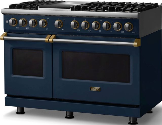 Viking® 5 Series 48" Slate Blue Pro Style Dual Fuel (NG) Range with Brushed Brass Trim-3