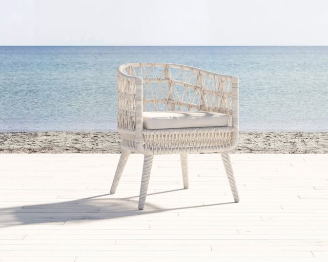 Sunset West Dana Natural Linen Aluminum/Olefin Rope Outdoor Dining Arm Chair with Linen Canvas Cushion-2