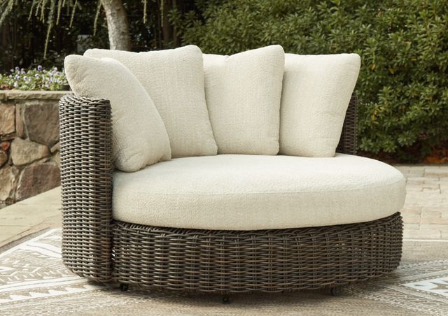 Signature Design by Ashley® Kimora Beige/Dark Brown Aluminum/Fabric/Resin Outdoor Swivel Lounge Chair-4