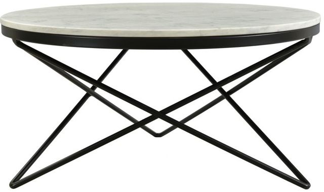 Moe's Home Collection Haley White Marble Round Coffee Table with Black Iron Base-0