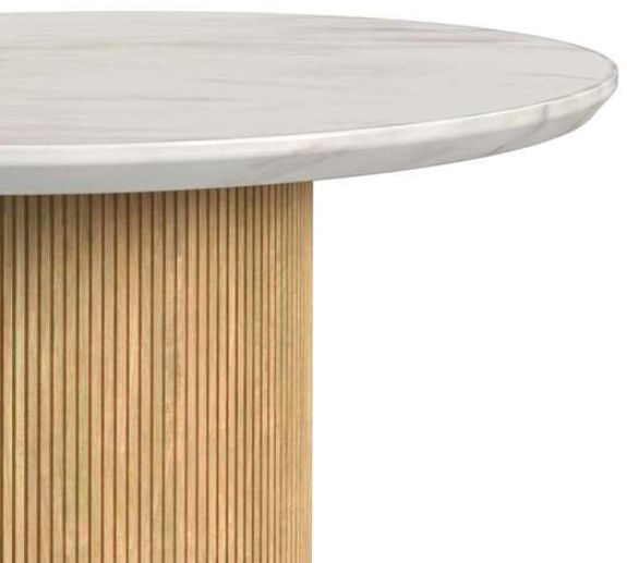 Elements International Sylvie White Faux Marble Top Coffee Table with Natural Base-4
