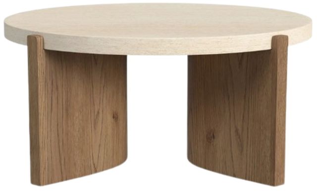 Flexsteel® Eclipse White Round Coffee Table with Brown Base-3