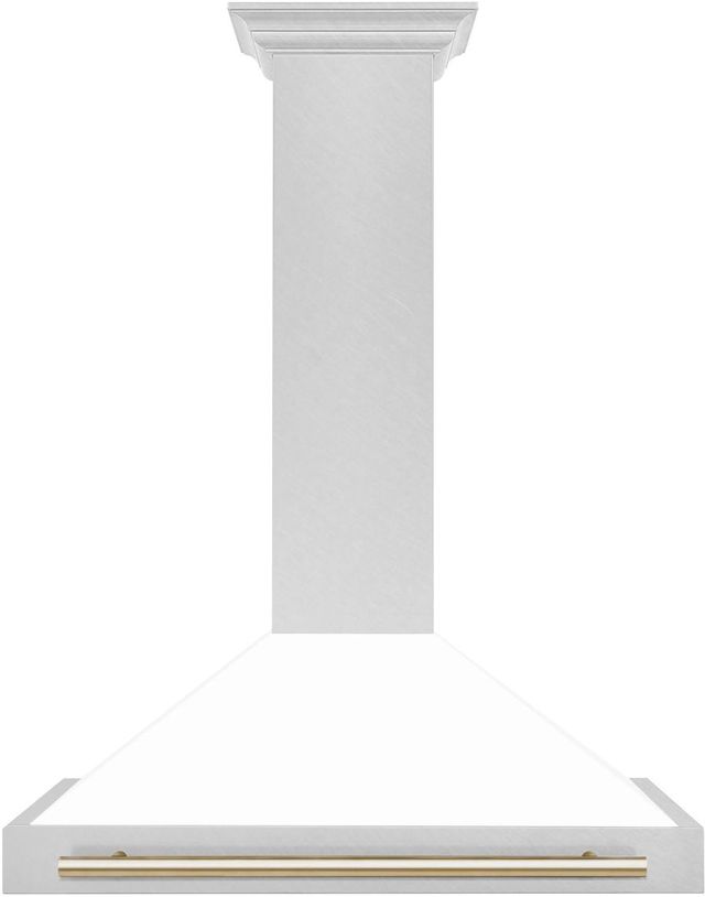ZLINE Autograph Edition 36" White Matte Wall Mounted Range Hood with Polished Gold Handle-0