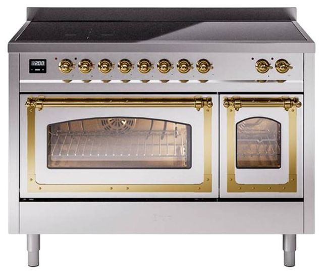 Ilve® Nostalgie II Noblesse 48'' Stainless Steel Pro Style Induction Range with Brass Trim-0