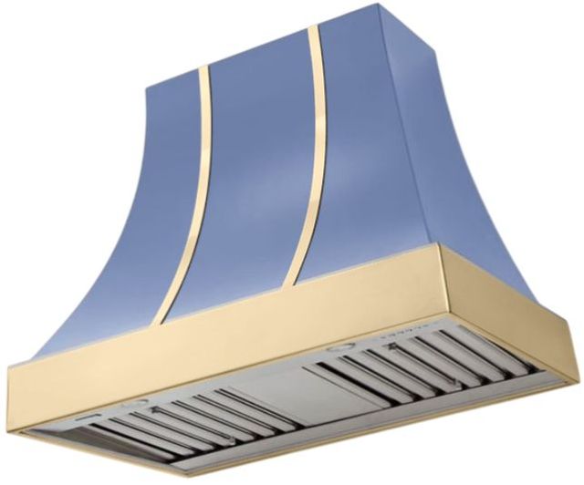 AGA Cascade 36" Carnaby Blue Wall Mounted Range Hood  with Polished Brass Trim-0