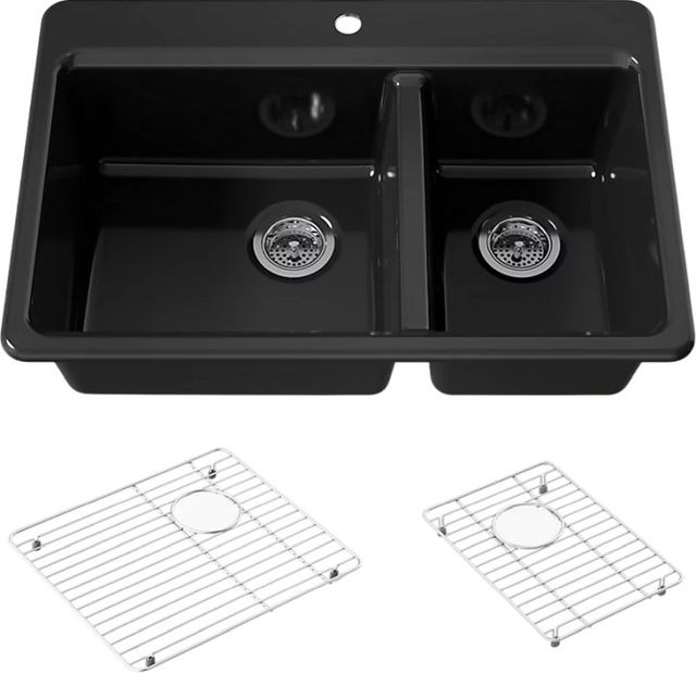 KOHLER® Riverby® Black 33" 1-Faucet Hole Top-Mount Double-Bowl Kitchen Sink-0