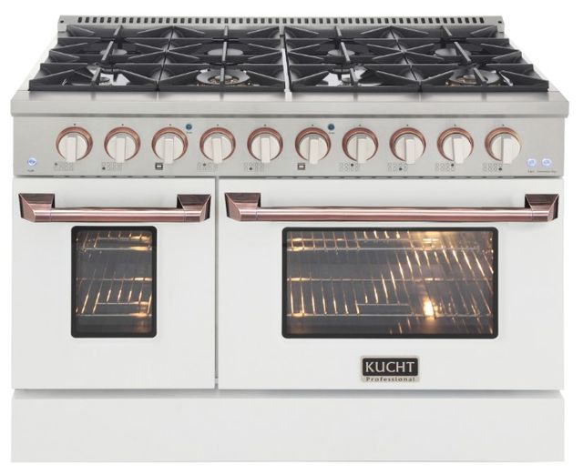 Kucht Professional KNG Series 48" Stainless Steel Pro Style Liquid Propane Gas Range with White Door and Rose Gold Handle-0