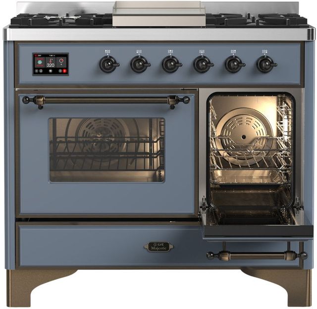 Ilve® Majestic III 40" Blue Gray Pro Style Dual Fuel Natural Gas Range with Triple Glass Door and Burnished Trim-2