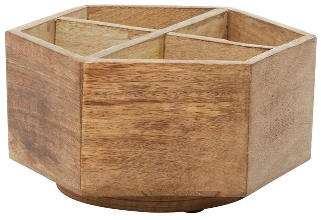 Deco Marche Brown Floral Intricately Carved Wine Holder with Lazy Susan-1