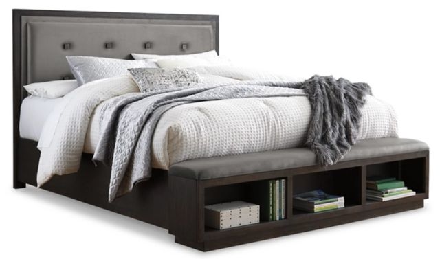 Signature Design by Ashley® Hyndell 4-Piece Dark Brown California King Upholstered Panel Storage Bed Set-1
