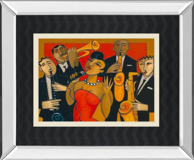 Classy Art the Diva and Her Horn Section by Marsha Hammel Mirror Framed Wall Art-0