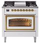 Ilve® Nostalgie II Noblesse 36'' White Pro Style Dual Fuel Range with Brass Trim-0
