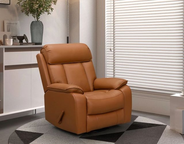 BarcaLounger® Mac Caleigh Sand Leather Manual Swivel Glider Recliner-2