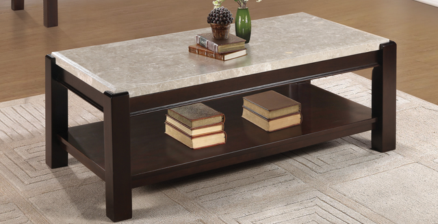 Mazin Furniture Festus Dark Cherry Cocktail Table with Taupe Marble Top -1