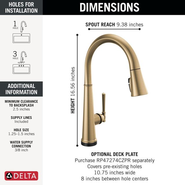 Delta Emmeline® Lumicoat® Champagne Bronze Touch2O® Technology Kitchen Faucet with Touchless Technology -3