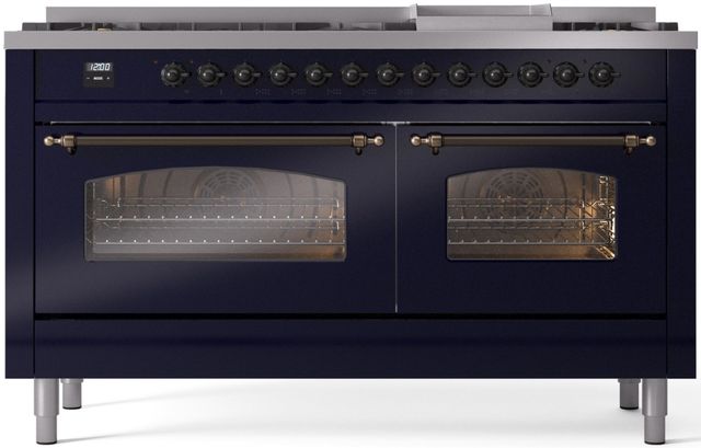 Ilve® Nostalgie II Series 60" Midnight Blue Pro Style Dual Fuel Range-0