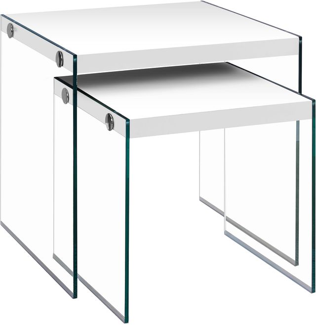 Nesting Table, Set Of 2, Side, End, Accent, Living Room, Bedroom, Tempered Glass, Laminate, Glossy White, Clear, Contemporary, Modern-0