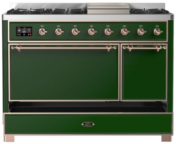 Ilve® Majestic III 48" Emerald Green Pro Style Dual Fuel Natural Gas Range with Solid Door and Copper Trim-2