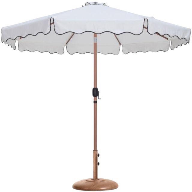 Meridian Furniture Amalfi White/Teak Aluminum Outdoor Patio Umbrella and Round Base-0