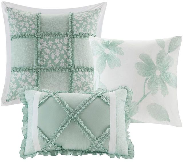 Olliix by Madison Park 9 Piece Seafoam California King Mindy Cotton Percale Comforter Set-1
